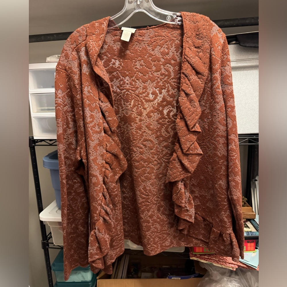 Chico's Terracotta Ruffle Cardigan